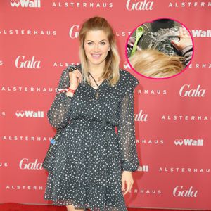 Gekleckert: Nina Botts Sohn Lio versucht, alleine zu essen
