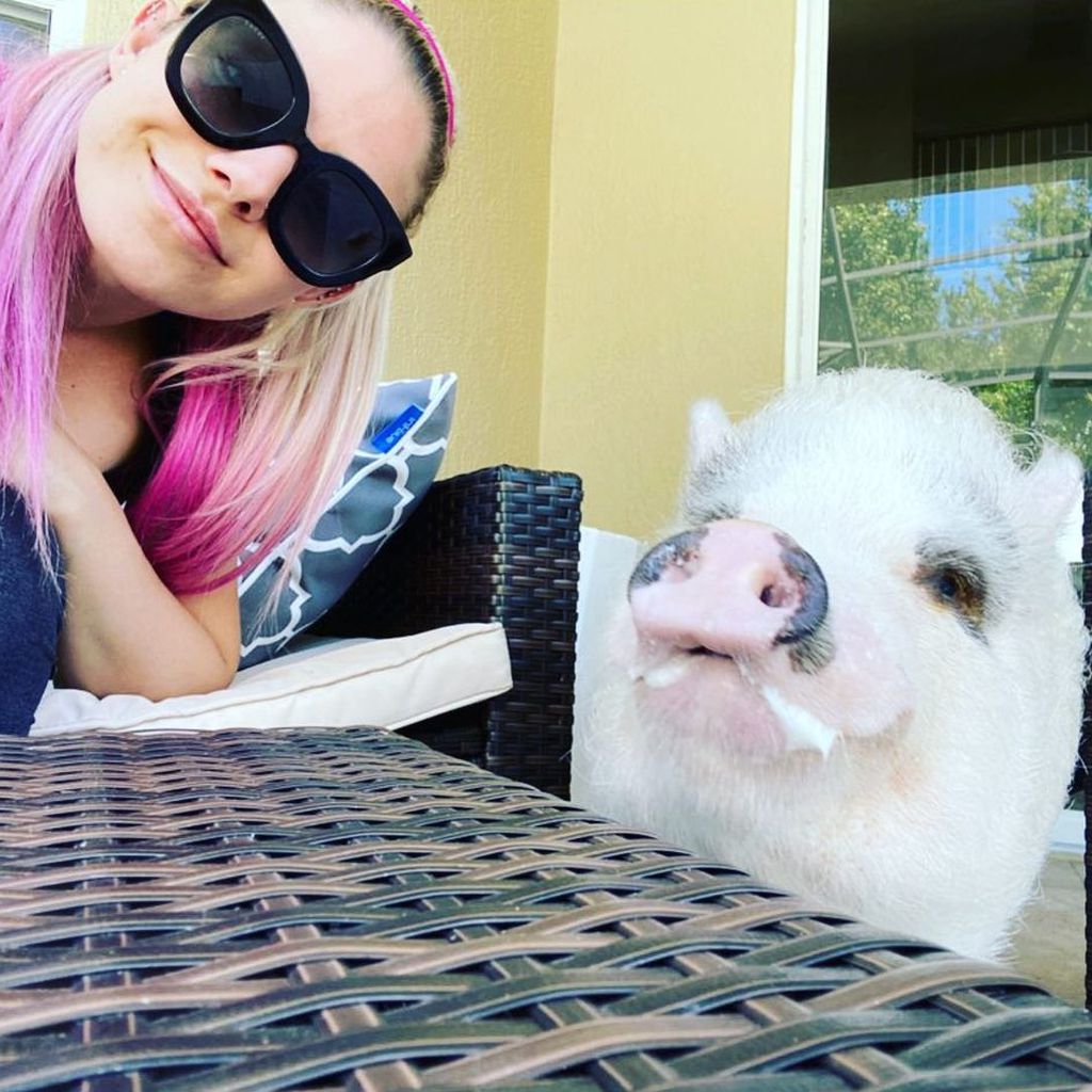 Alexa Bliss mit ihrem Hausschwein Larry-Steve
