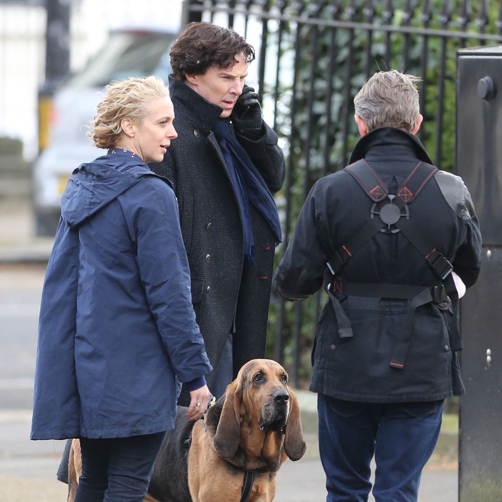 Amanda Abbington, Benedict Cumberbatch & Martin Freeman am "Sherlock"-Set in London
