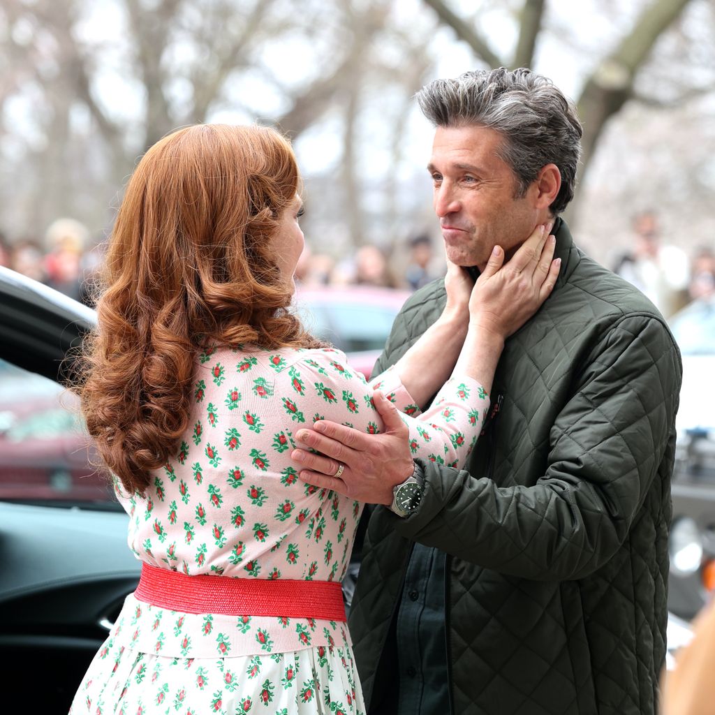 Amy Adams und Patrick Dempsey am Set von "Disenchanted"