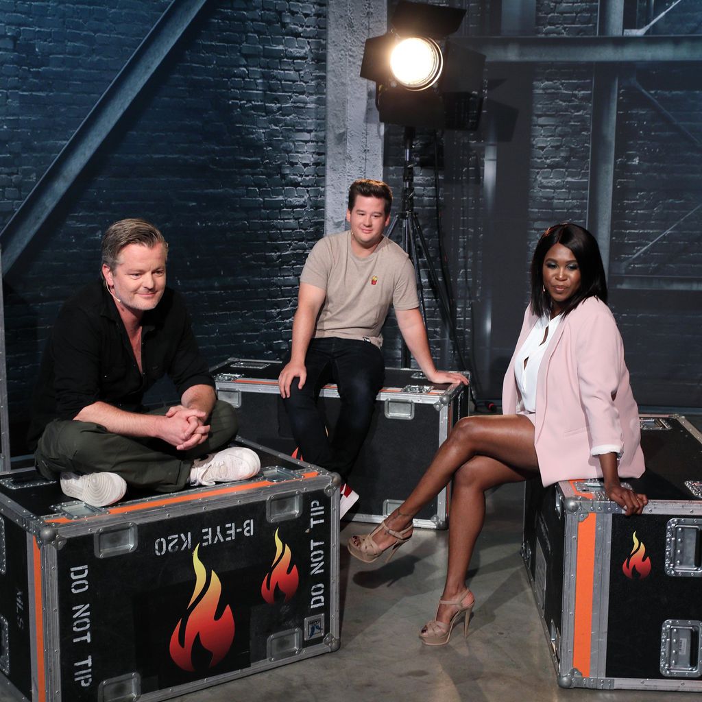 André Dietz, Chris Tall und Motsi Mabuse bei "Grill den Henssler"