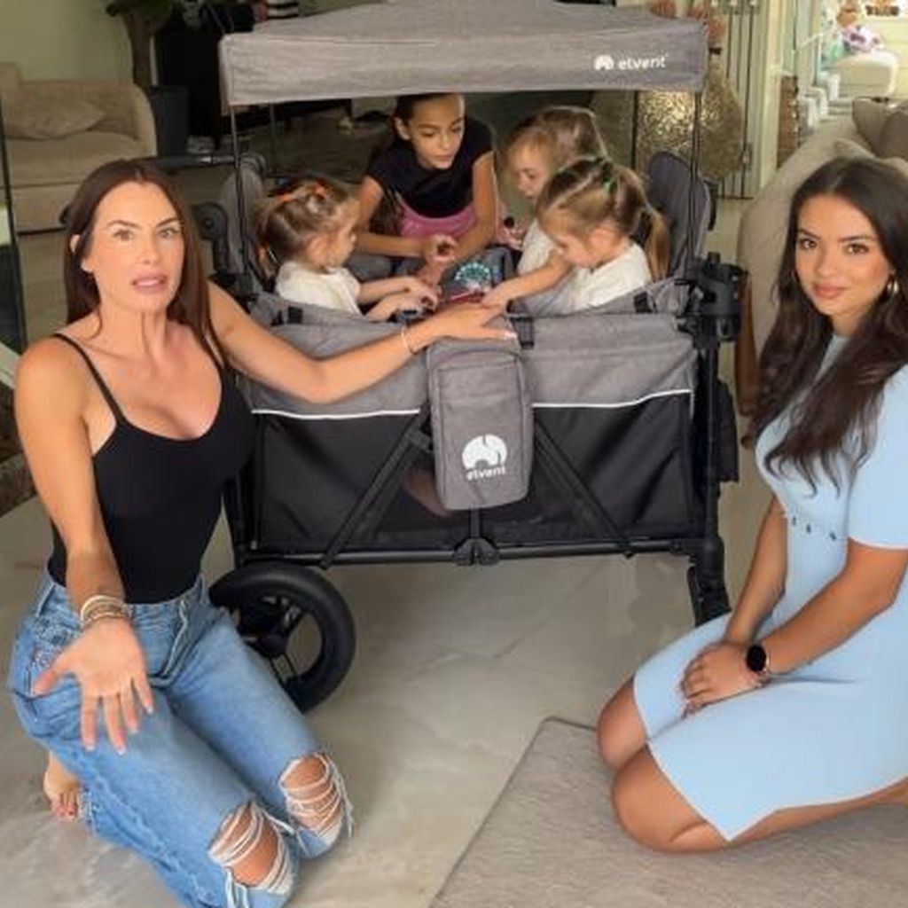 Anna-Maria Ferchichi, ihre Schwiegertochter in spe Yasmine, die Drillinge und Tochter Laila