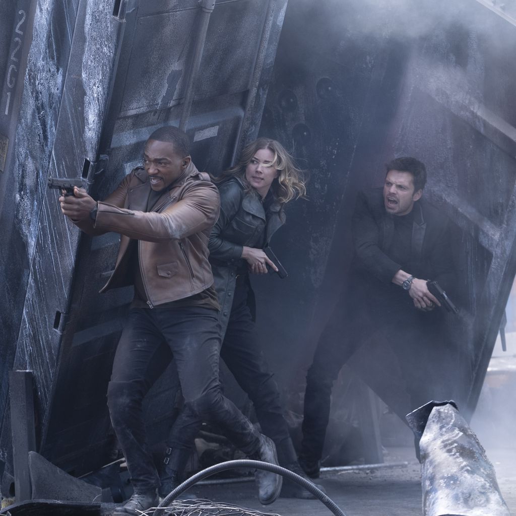 Anthony Mackie, Emily VanCamp und Sebastian Stan in "The Falcon and the Winter Soldier"