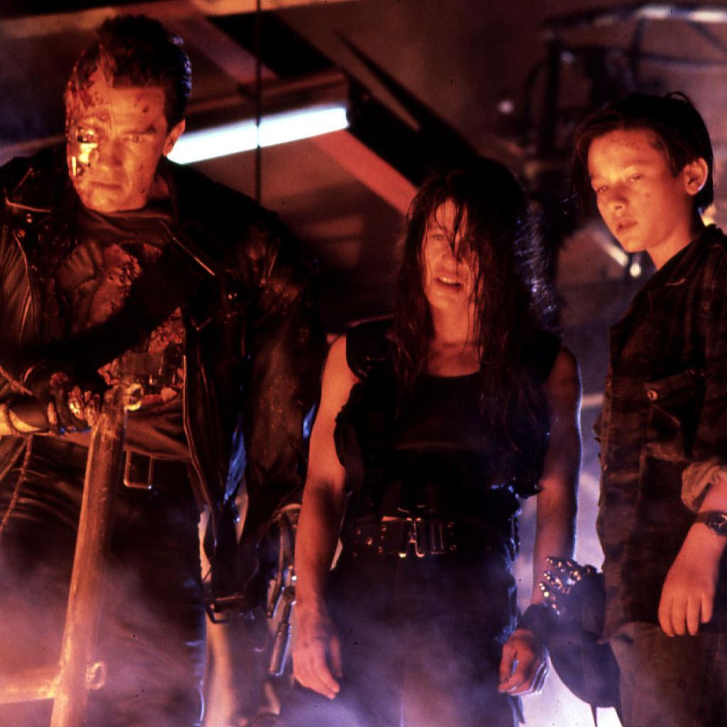 Arnold Schwarzenegger, Linda Hamilton und Edward Furlong in "Terminator 2 - Tag der Abrechnung"