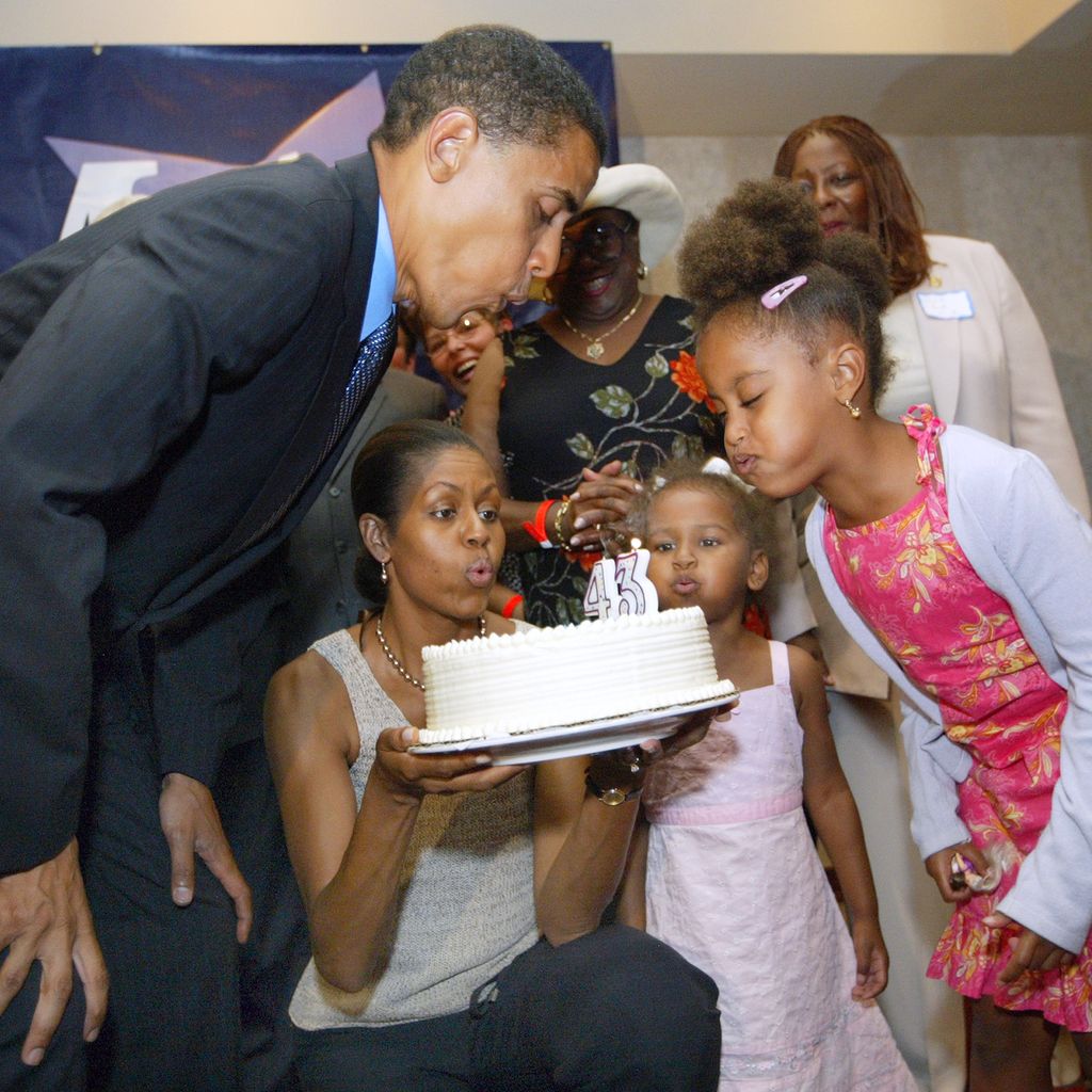 Barack, Michelle, Sasha und Malia Obama, August 2004