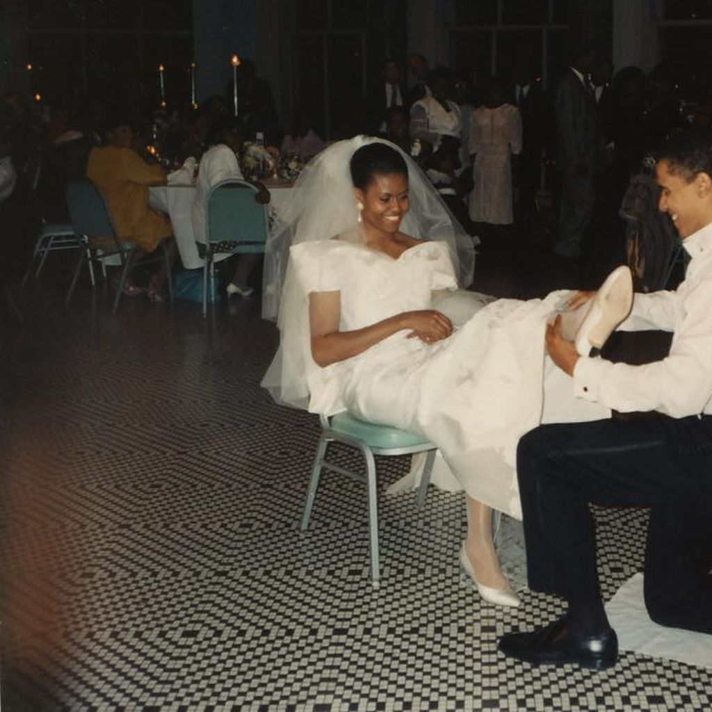 Barack und Michelle Obama auf ihrer Hochzeitsfeier im Oktober 1992