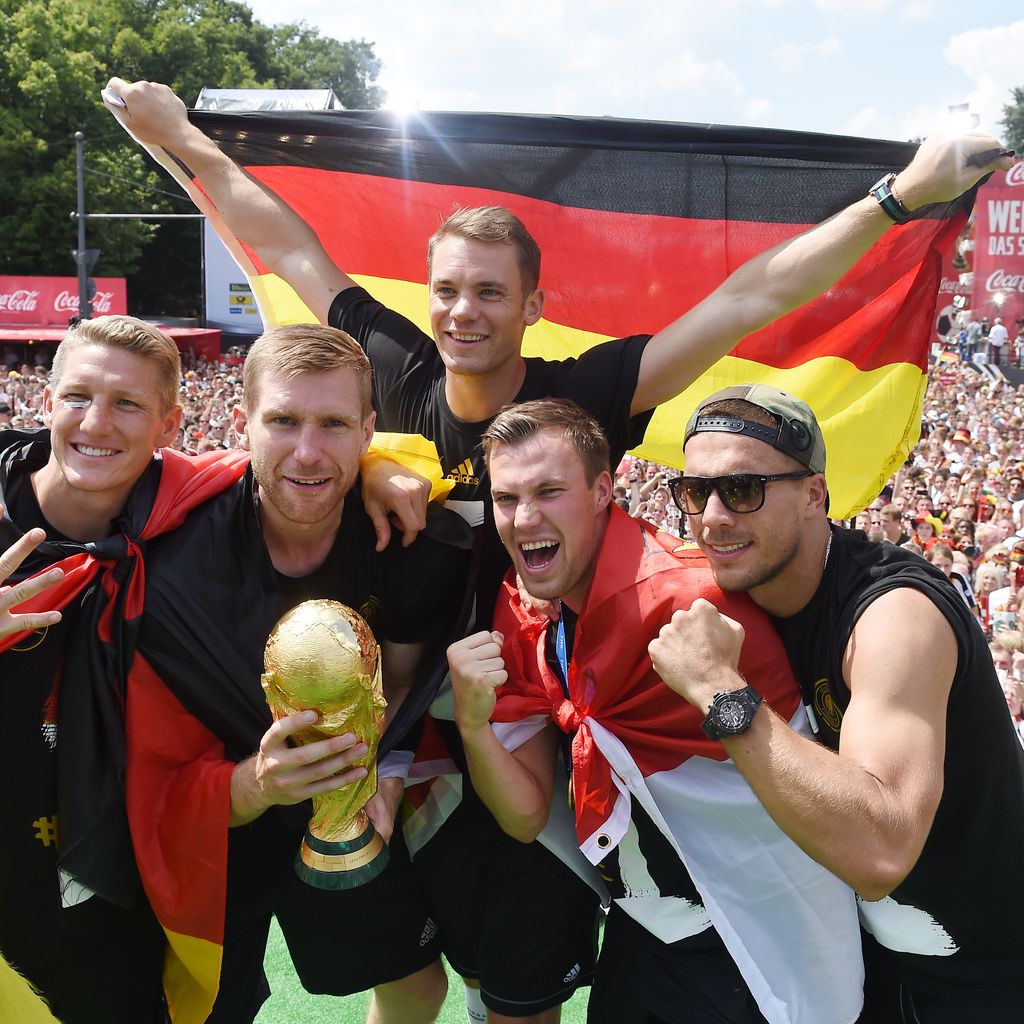 Bastian Schweinsteiger, Per Mertesacker, Manuel Neuer, Kevin Grosskreutz and Lukas Podolski, 2014