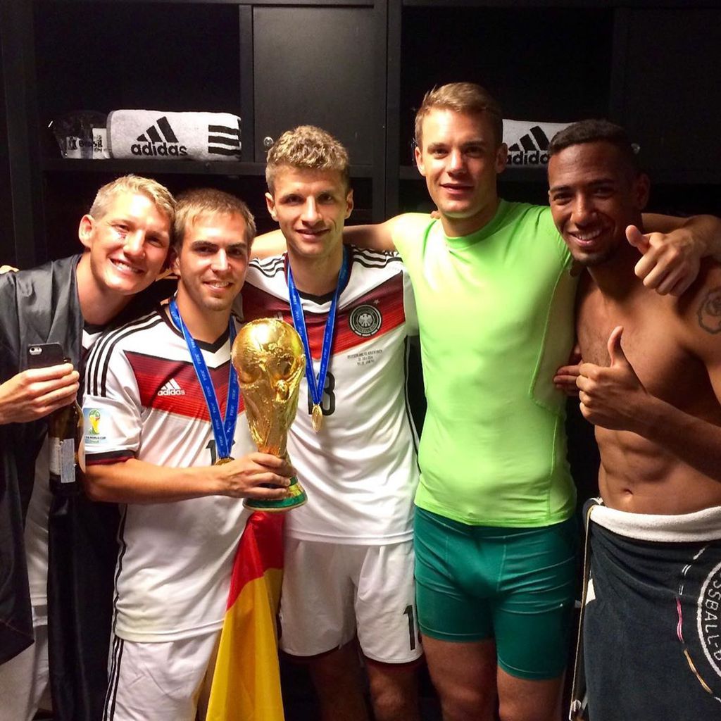 Bastian Schweinsteiger, Philipp Lahm, Thomas Müller, Manuel Neuer und Jérôme Boateng bei der WM 2014
