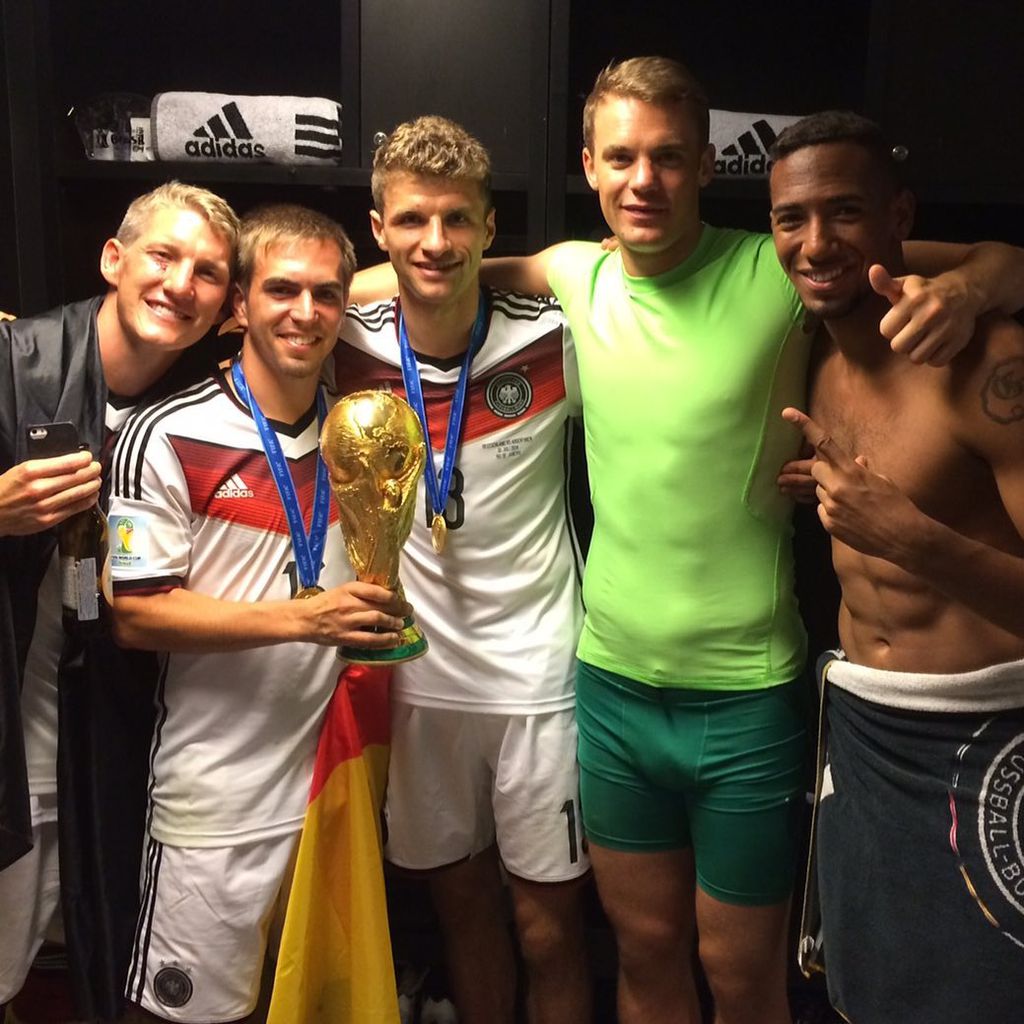 Bastian Schweinsteiger, Philipp Lahm, Thomas Müller, Manuel Neuer und Jérôme Boateng, 2014