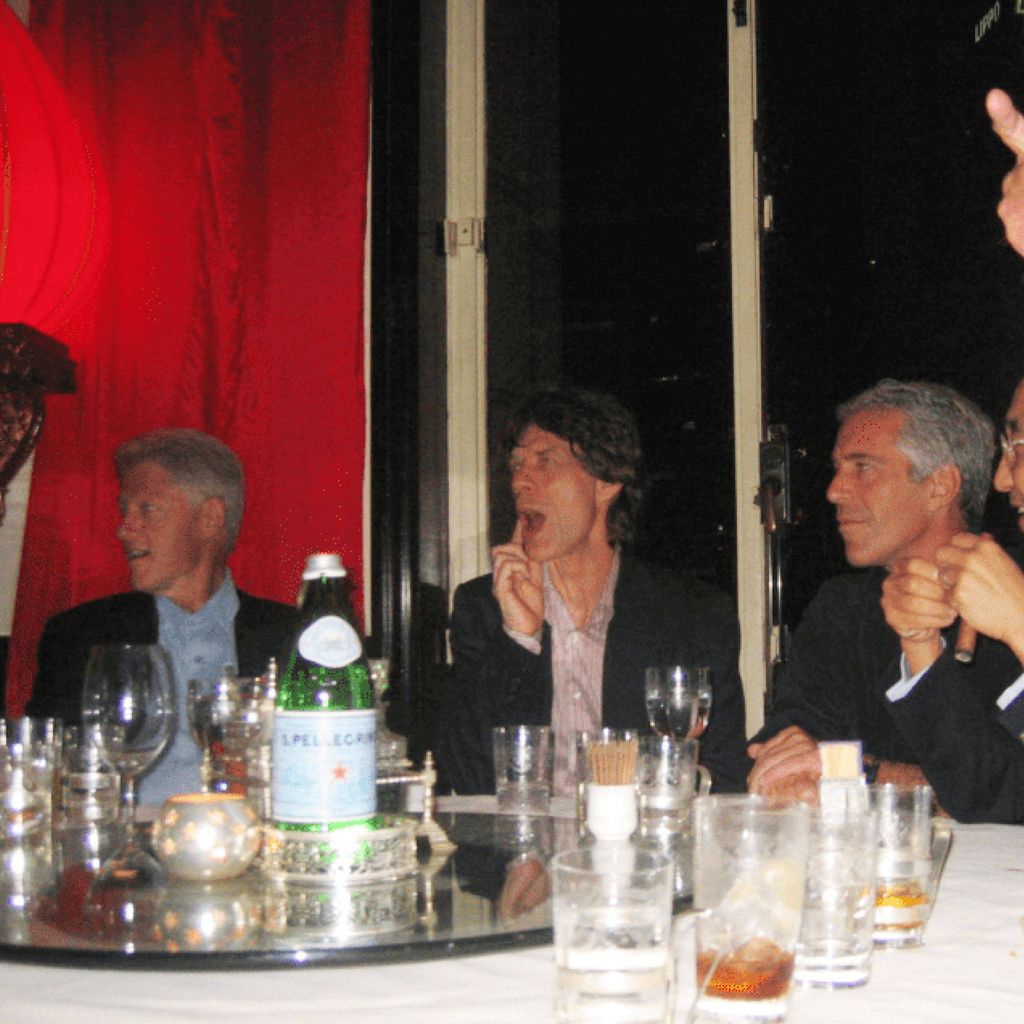 Auf einem von der US-Justiz veröffentlichten Foto zu sehen: Bill Clinton, Mick Jagger und Jeffrey Epstein