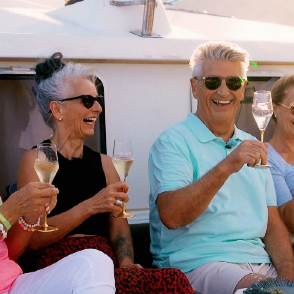 Birgit L., Sabine Si., Franz Stärk, Christiane, Christin beim "Golden Bachelor"