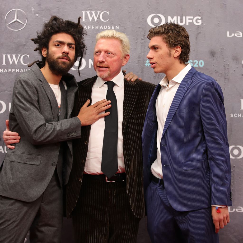 Boris Becker posiert mit seinen Söhnen Noah und Elias, Februar 2020