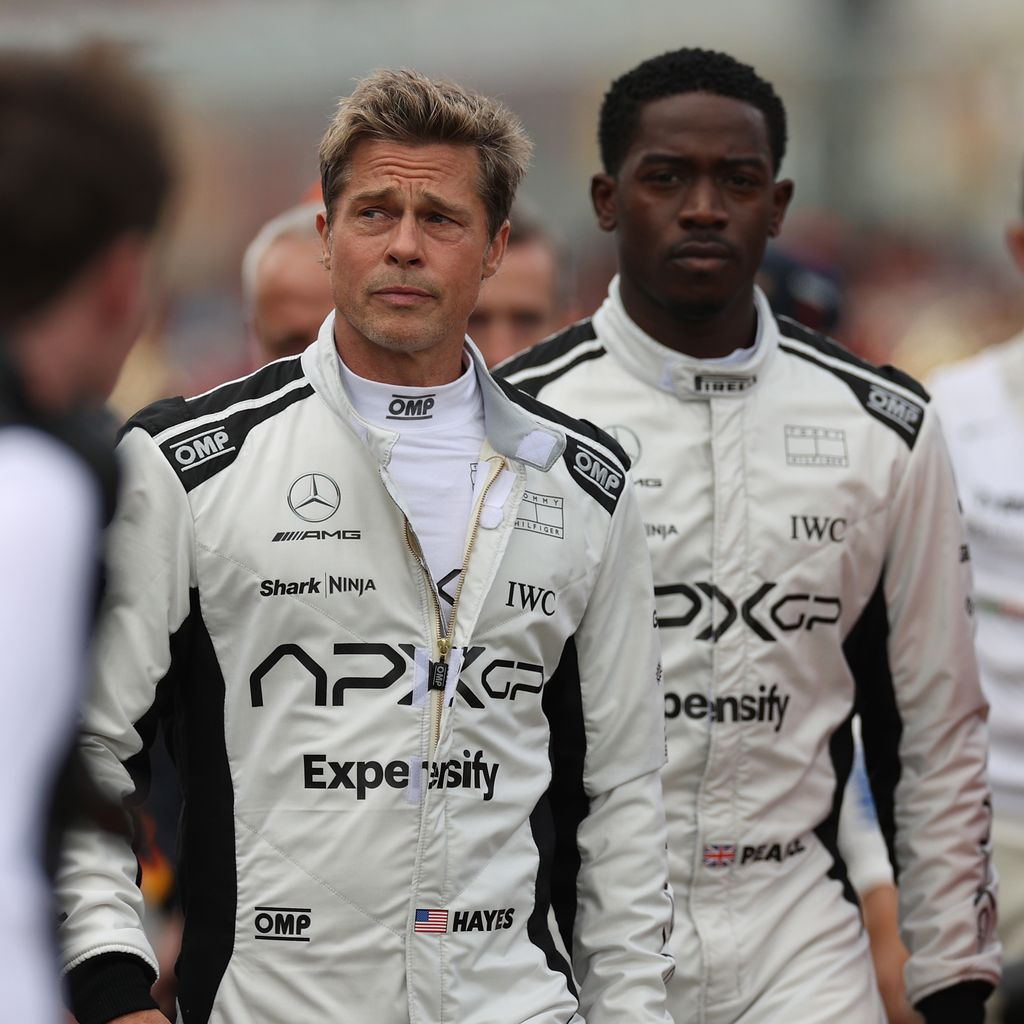 Brad Pitt und Damson Idris an der Rennstrecke Silverstone, Juli 2023