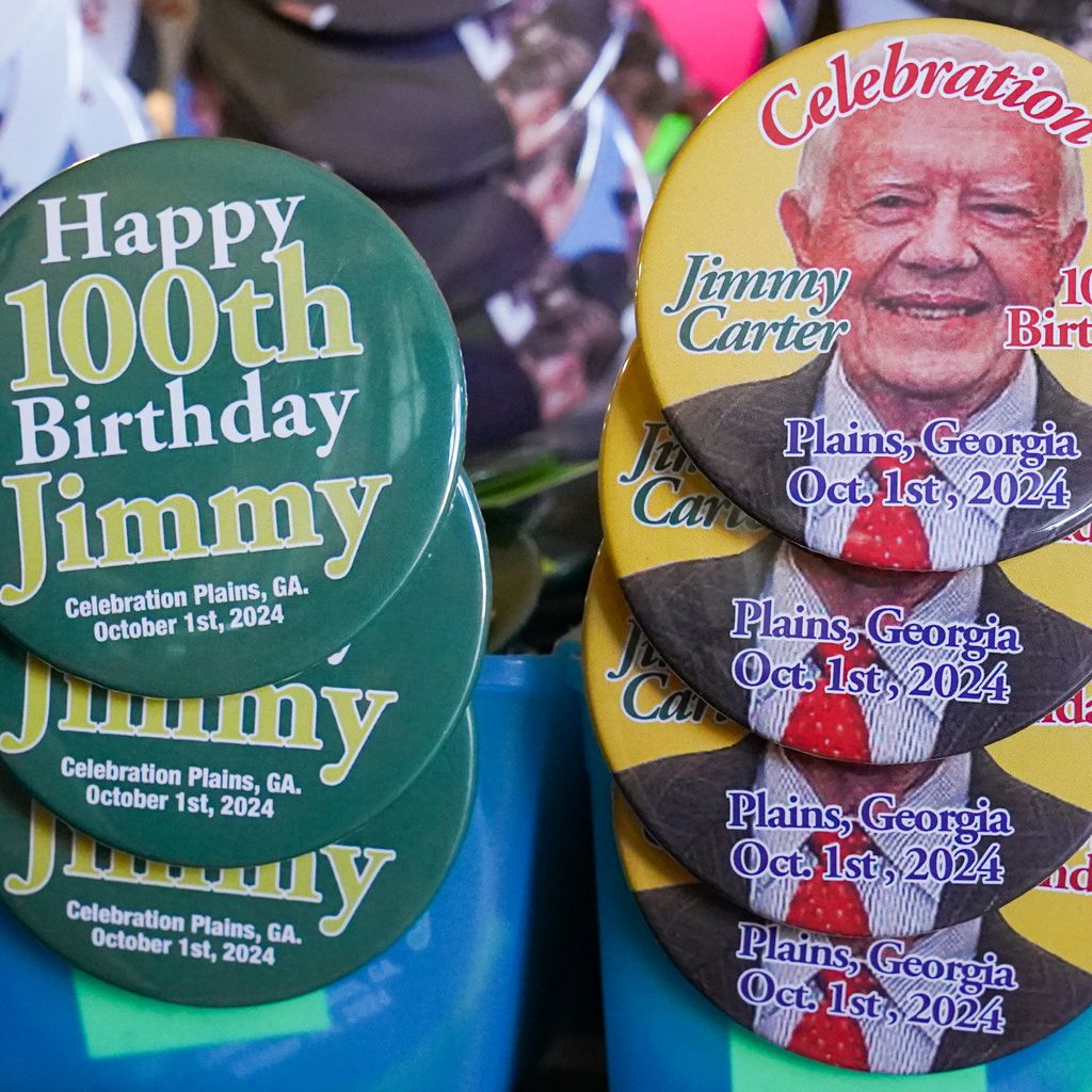 Plains, Georgia, USA: Buttons zu Ehren des ehemaligen Präsidenten Jimmy Carter.