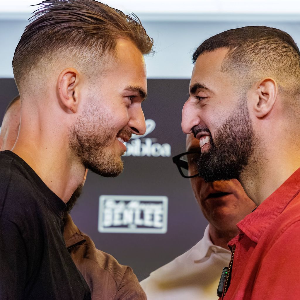 Can Kaplan und Slim Albaher bei der Pressekonferenz vor Fame Fighting in der Leverkusener Ostermann Arena