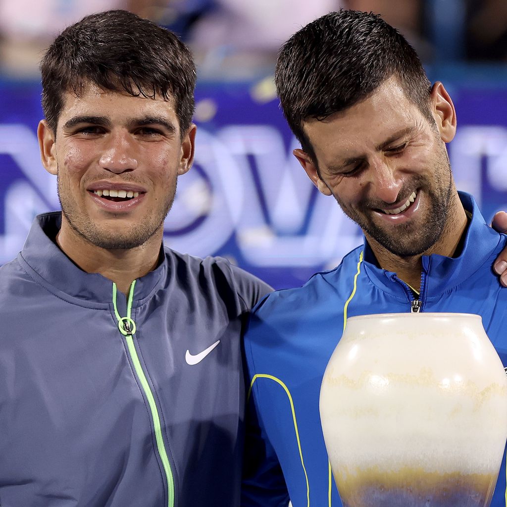 Tennisstars Carlos Alcaraz und Novak Djokovic, August 2023