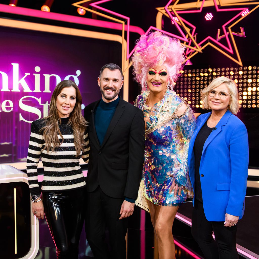 Charlotte Würdig, Jochen Schropp, Olivia Jones und Claudia Effenberg, April 2020