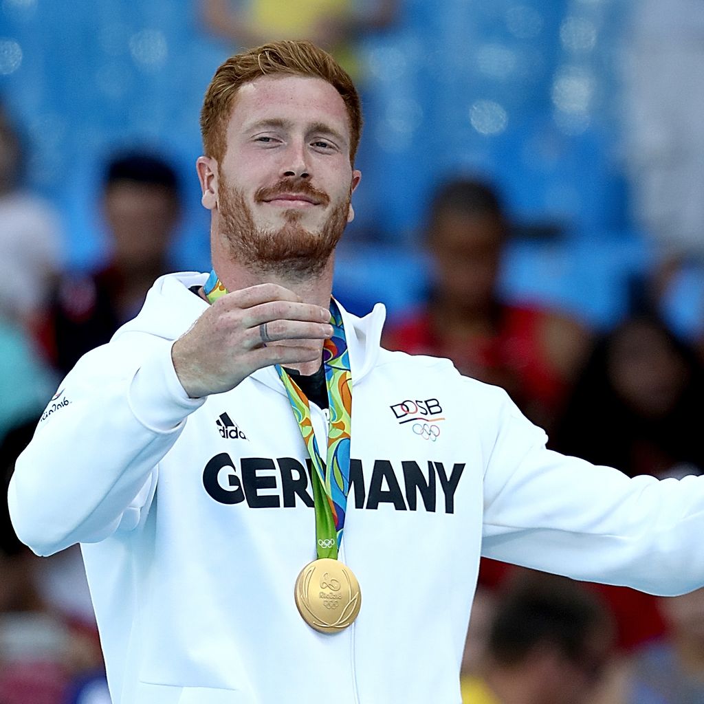 Christoph Harting, Olympia-Gewinner 2016 im Diskurswurf bei der Siegerehrung