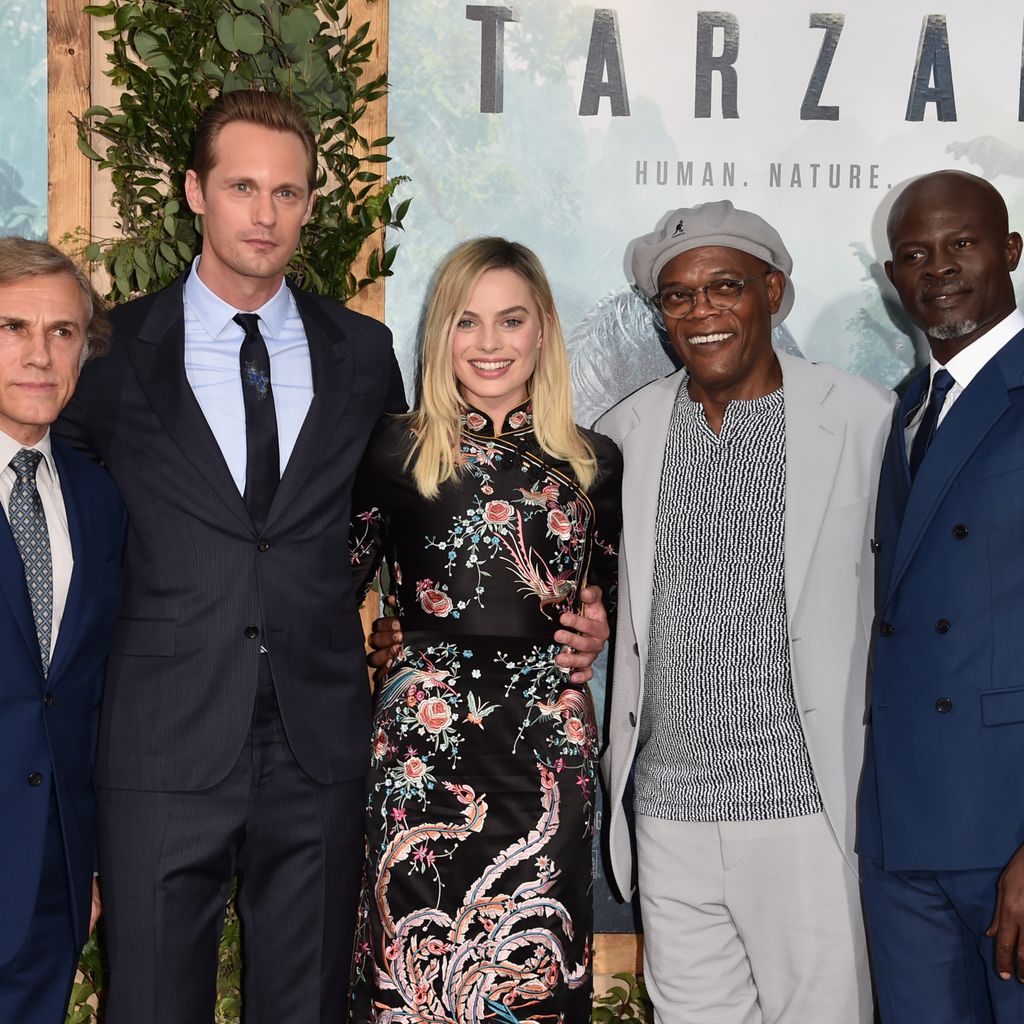 Christoph Waltz, Alexander Skarsgard, Margot Robbie, Samuel L. Jackson und Djimon Hounsou bei der Pr