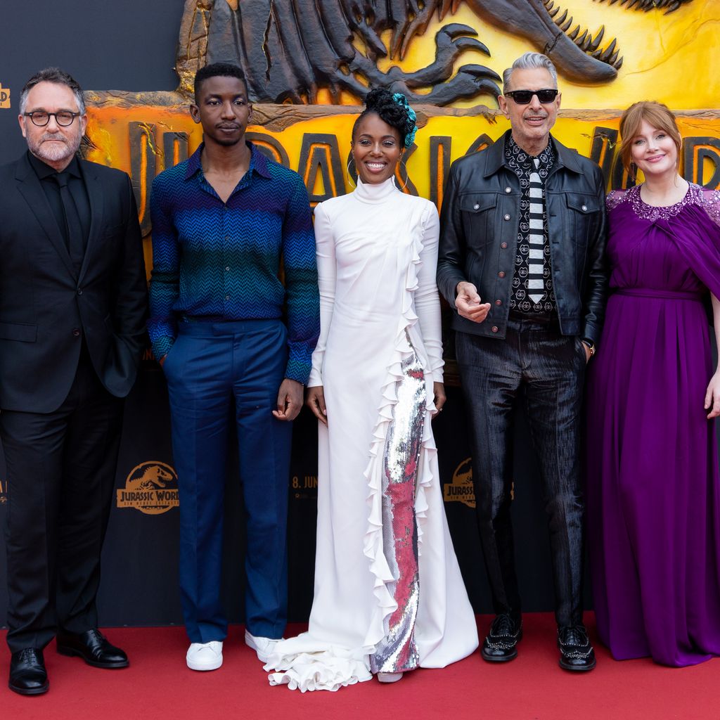 Colin Trevorrow, Mamoudou Athie, DeWanda Wise, Jeff Goldblum und Bryce Dallas Howard im Mai 2022