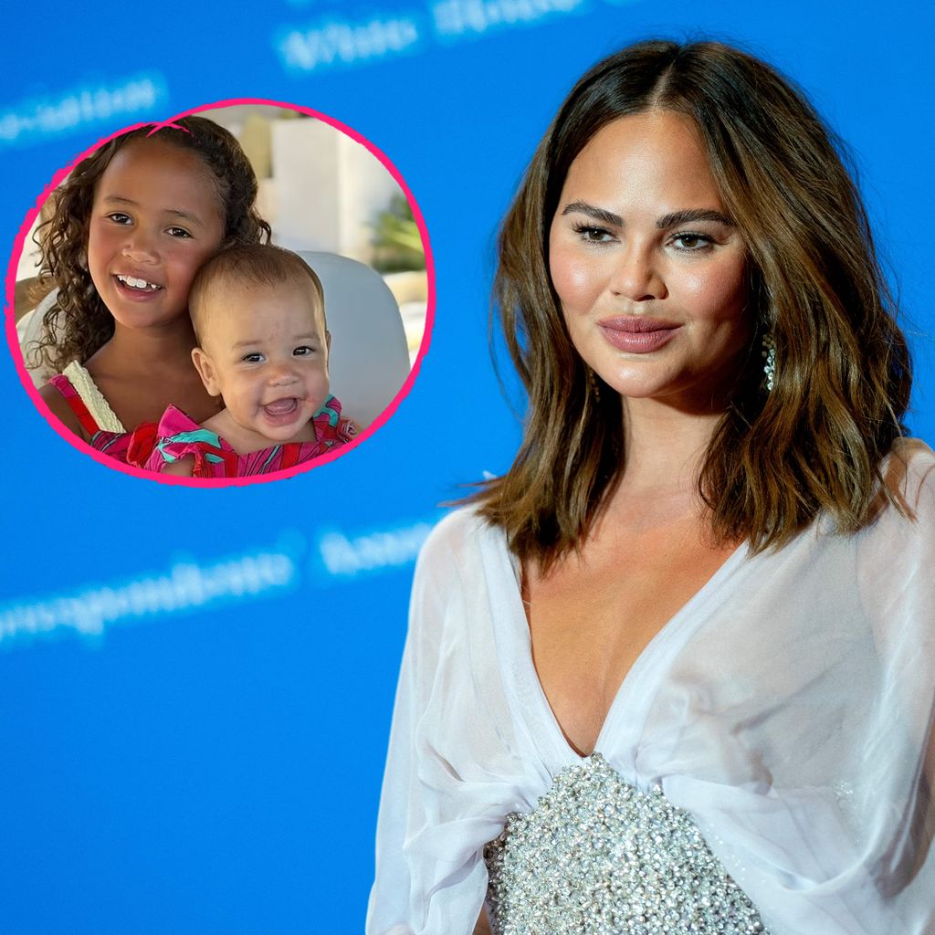Collage: Chrissy Teigen mit ihren Töchtern Luna und Esti
