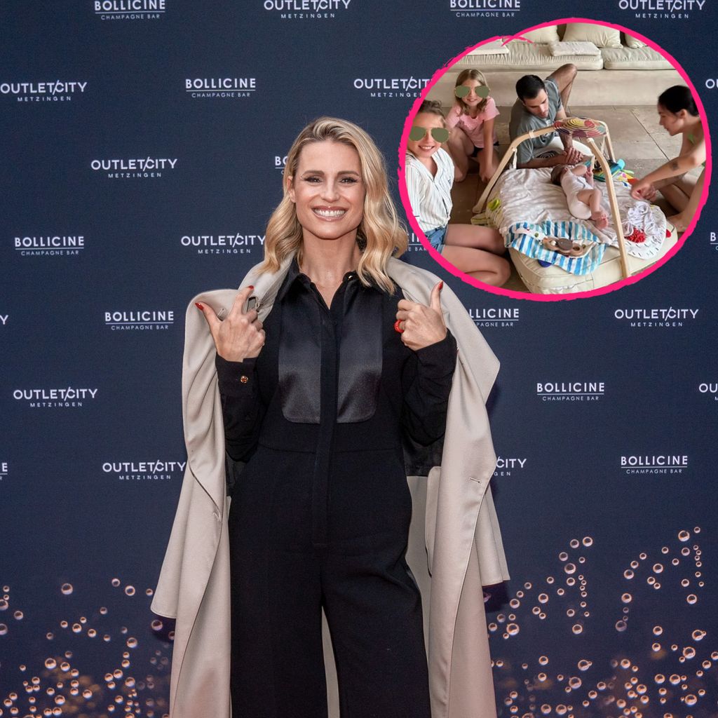Michelle Hunziker mit ihren Töchtern Sole, Celeste, Aurora und deren Partner und Baby
