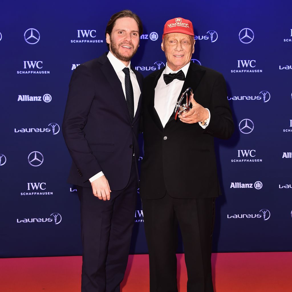 Daniel Brühl und Niki Lauda im April 2016 in Berlin