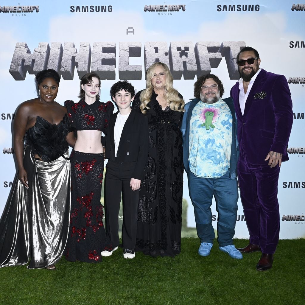 Danielle Brooks, Emma Myers, Sebastian Hansen, Jennifer Coolidge, Jack Black und Jason Momoa bei der Weltpremiere von "A Minecraft Movie" in London