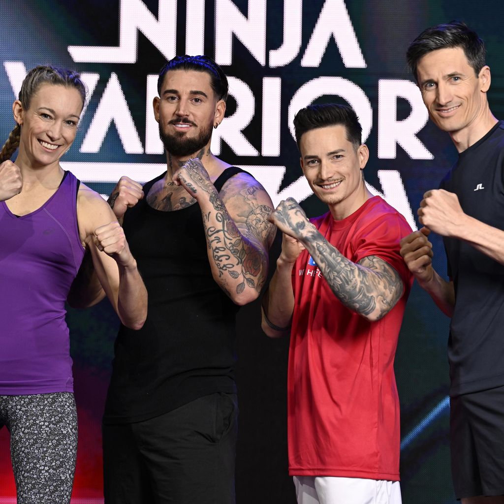 Das "Ninja Warrior Germany – Promi-Special"-Team Buschi Christine Theiss, Mike Heiter, Marcel Nguyen
