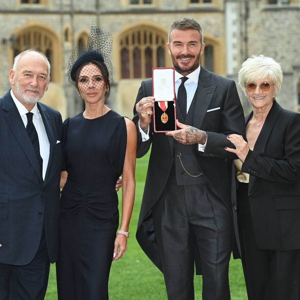 David Beckham mit Victoria, Ted und Sandra Beckham in Windsor