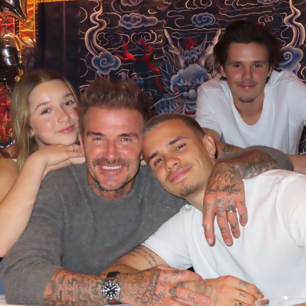David Beckham mit seinen Kindern Harper Seven, Romeo und Cruz (v.l.n.r.)