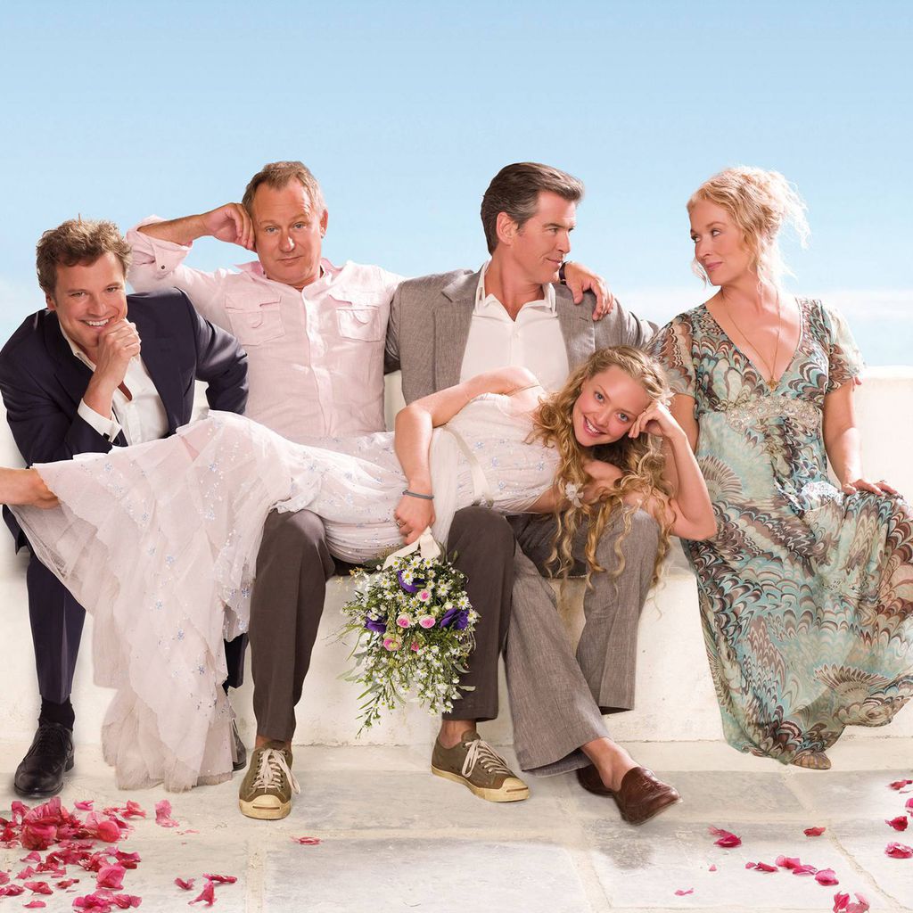Der "Mamma Mia"-Cast (v.l.): C. Firth, S. Skarsgård, P. Brosnan, M. Streep und A. Seyfried