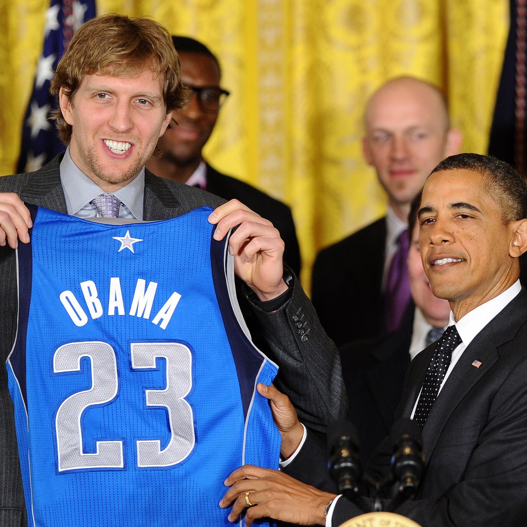 Dirk Nowitzki und Barack Obama beim Empfang des NBA-Champions, 2011