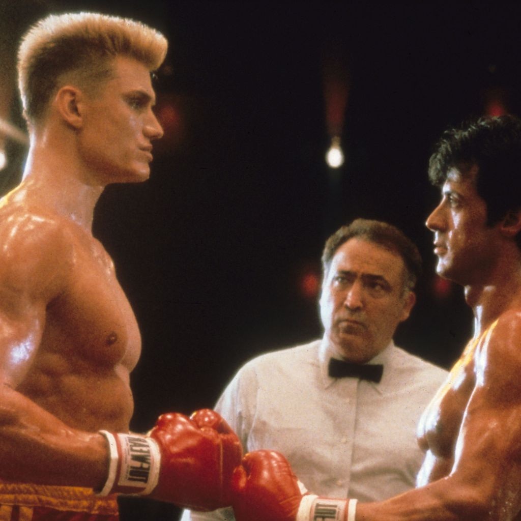 Dolph Lundgren und Sylvester Stallone bei den Dreharbeiten zu "Rocky IV" 1985