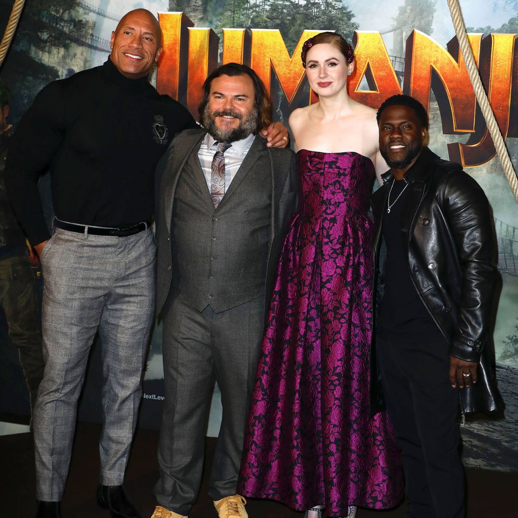 Dwayne "The Rock" Johnson, Jack Black, Karen Gillan und Kevin Hart, Dezember 2019