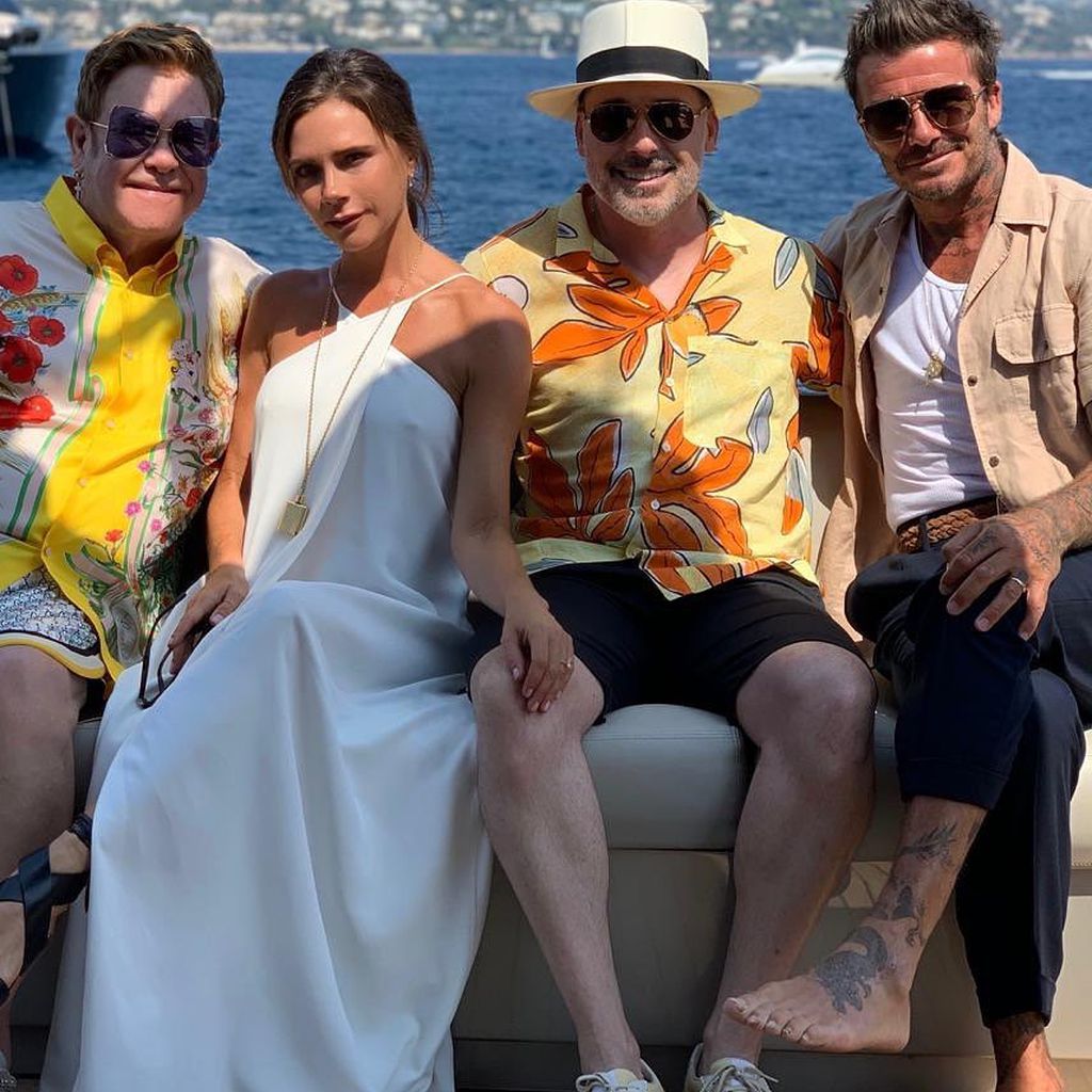 Elton John, Victoria Beckham, David Furnish und David Beckham in Frankreich