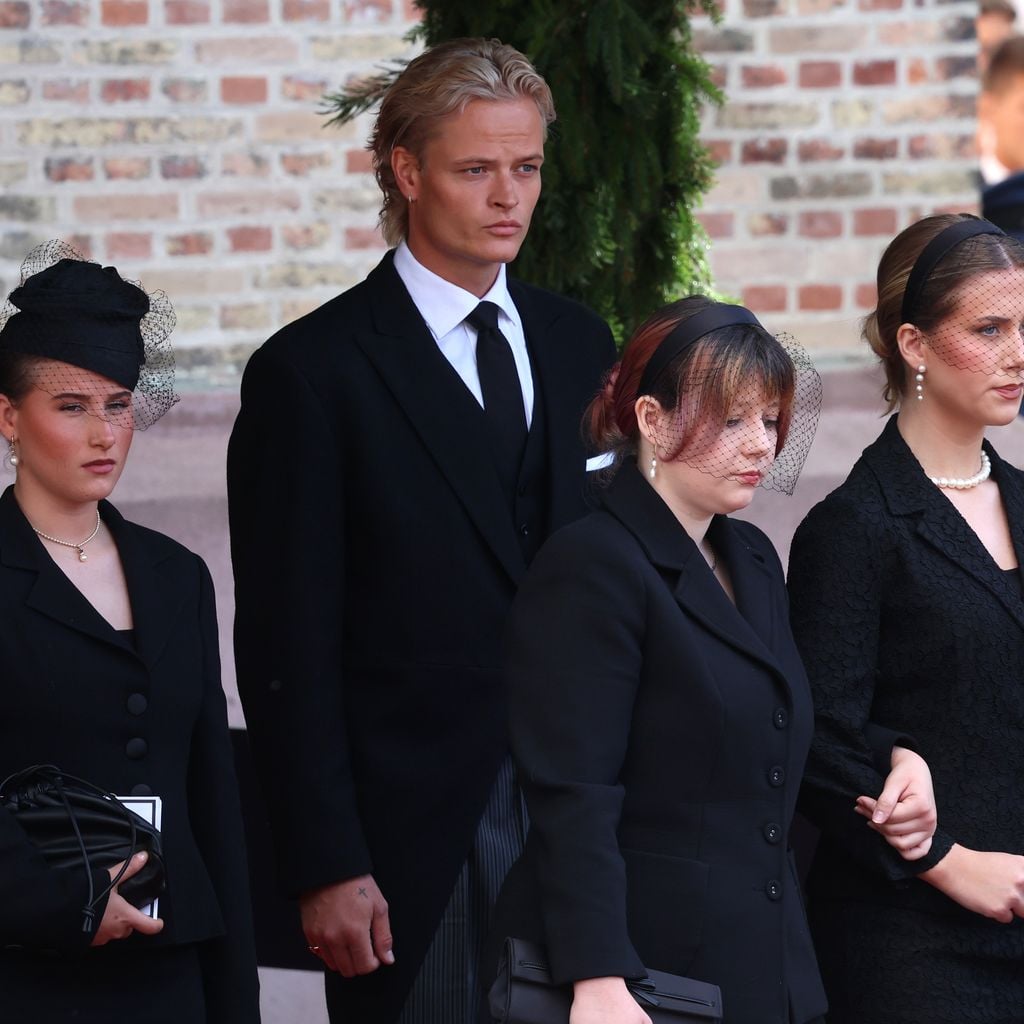 Emma Tallulah Behn, Marius Borg Høiby, Maud Angelica Behn und Leah Isadora Behn bei der Trauerfeier für König Harald V in Oslo