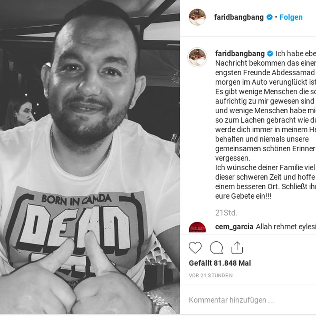Farid Bangs Beitrag über seinen verunglückten Kumpel Abdessamad