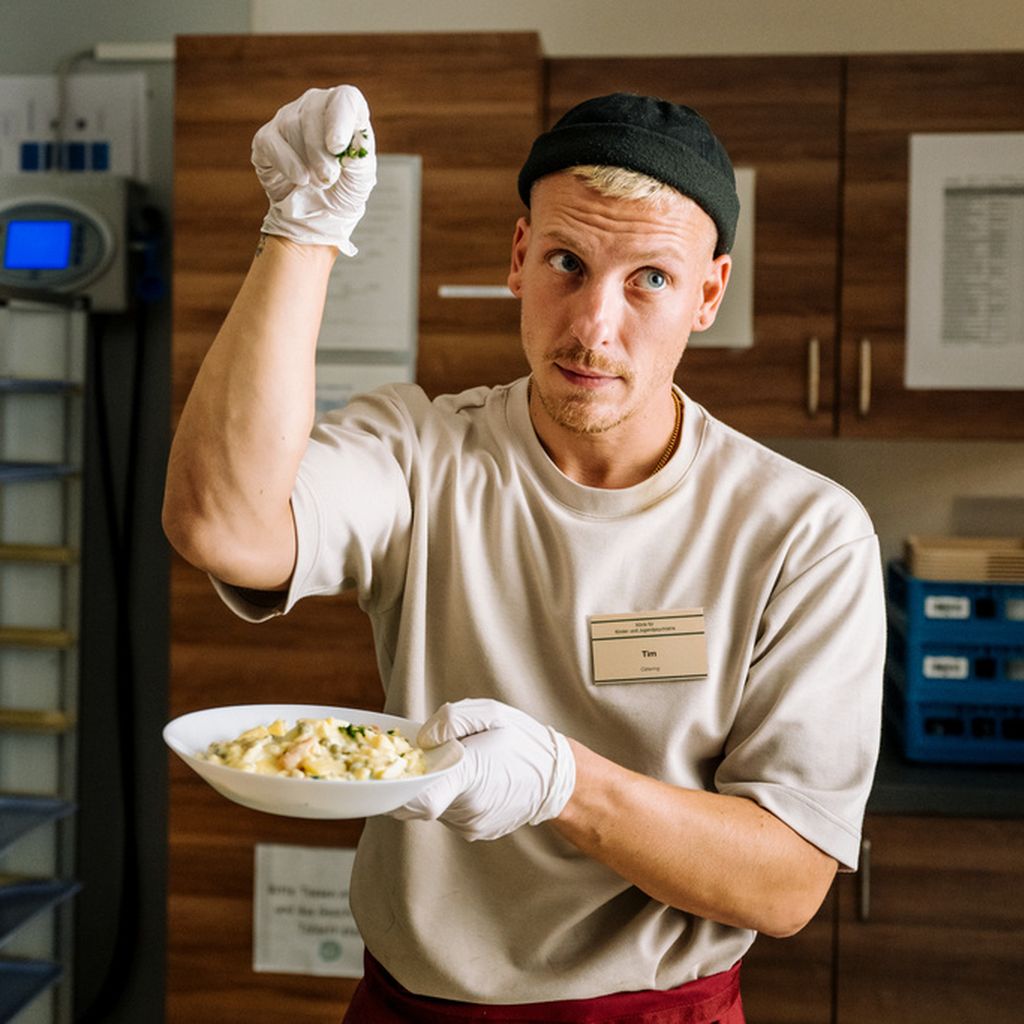 Felix Lobrecht als Caterer Tim in der Serie "Hungry", 2024