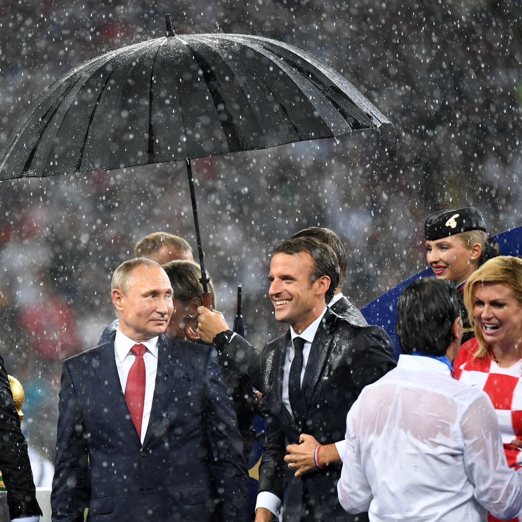 FIFA-Präsident Gianni Infantino, Wladimir Putin und Emmanuel Macron nach dem WM-Finale 2018