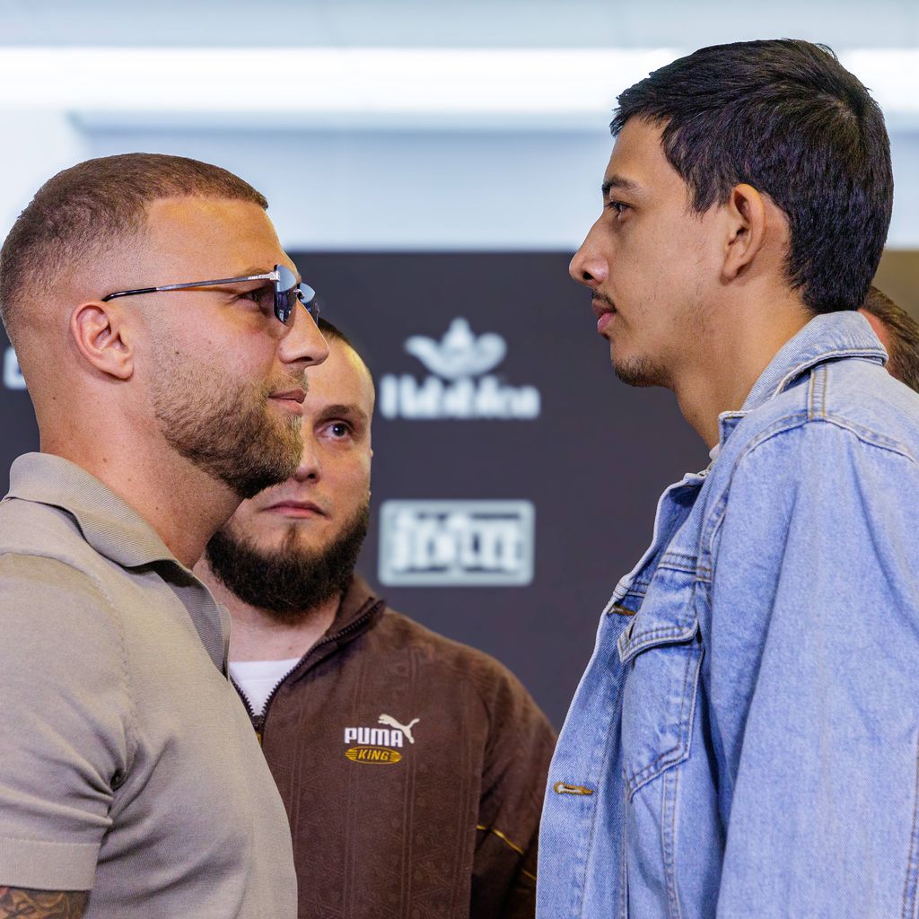 Filip Pavlovic und Luis Pineda bei der Pressekonferenz vor Fame Fighting in der Leverkusener Ostermann Arena am 06.06.2026