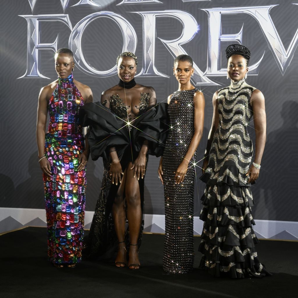 Florence Kasumba, Danai Gurira, Letitia Wright und Lupita Nyong'o in London