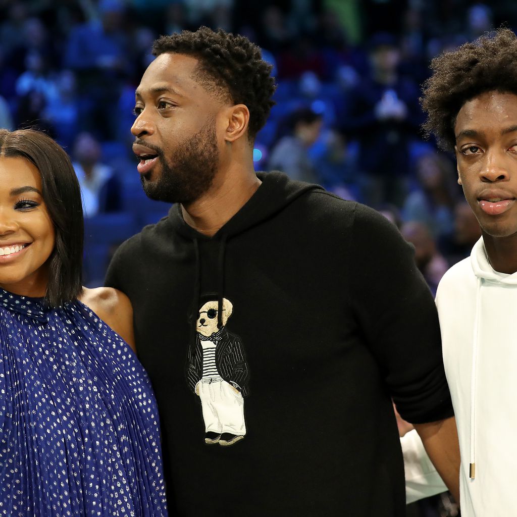 Gabrielle Union, Dwyane Wade und sein Sohn Zaire bei einem Basketballspiel im Februar 2019