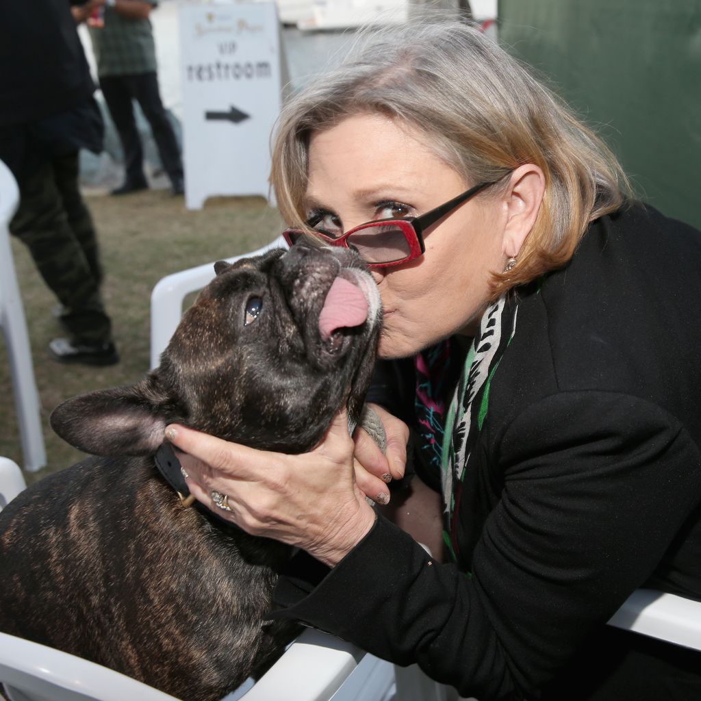 Carrie Fisher mit ihrem Frenchie Gary