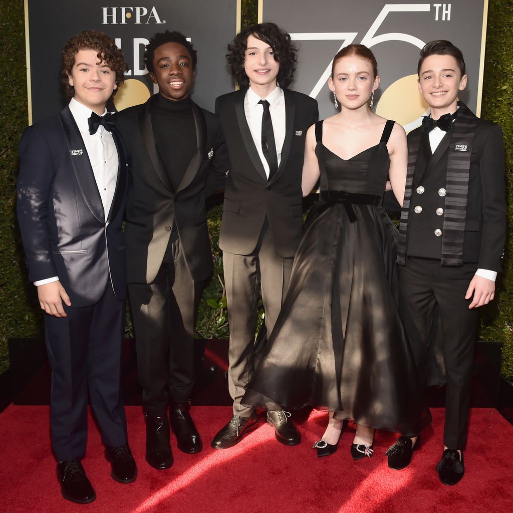 Gaten Matarazzo, Caleb McLaughlin, Finn Wolfhard, Sadie Sink & Noah Schnapp bei den Golden Globes