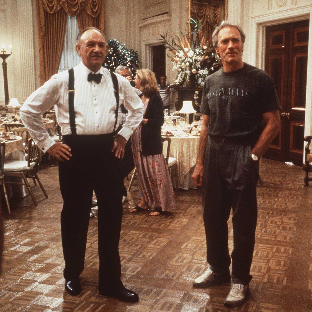 Gene Hackman und Clint Eastwood am Set von "Absolute Power", 1997