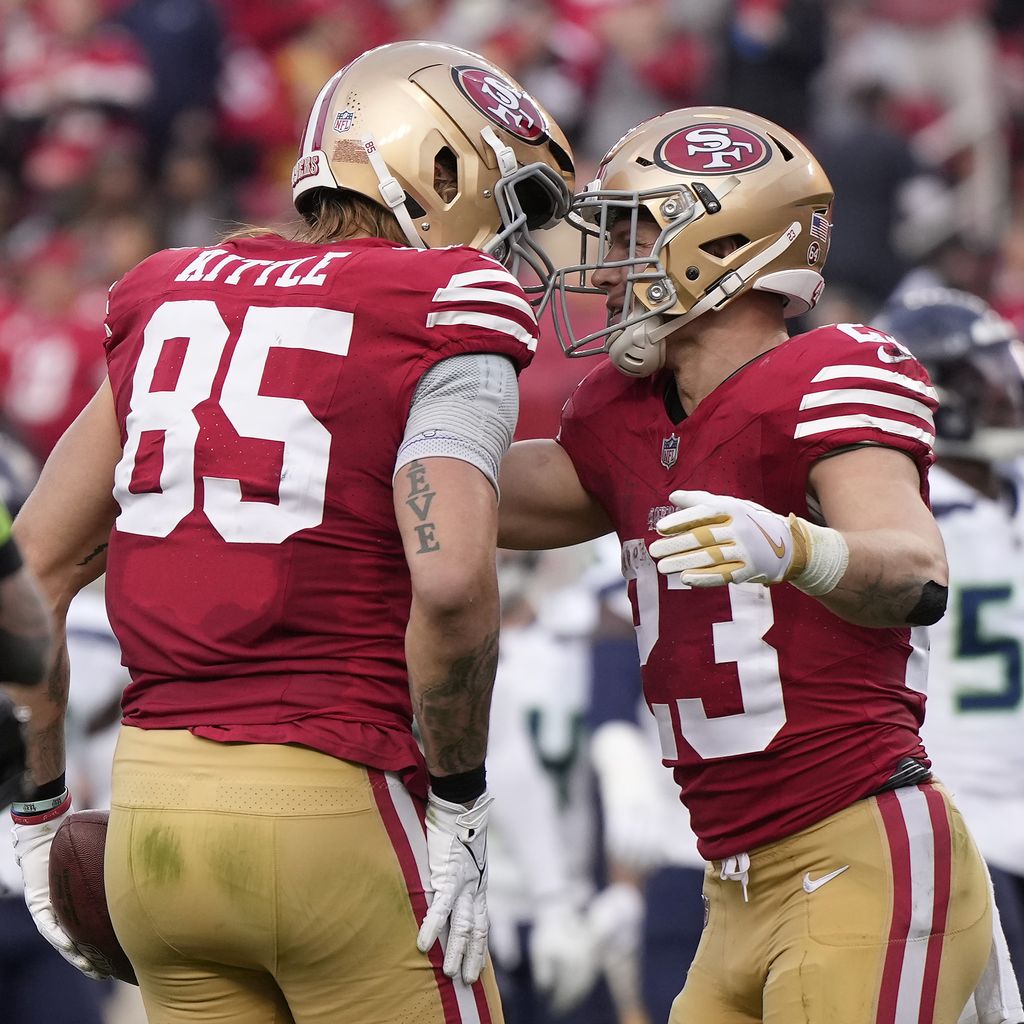 George Kittle und Christian McCaffrey, Spieler der San Francisco 49ers