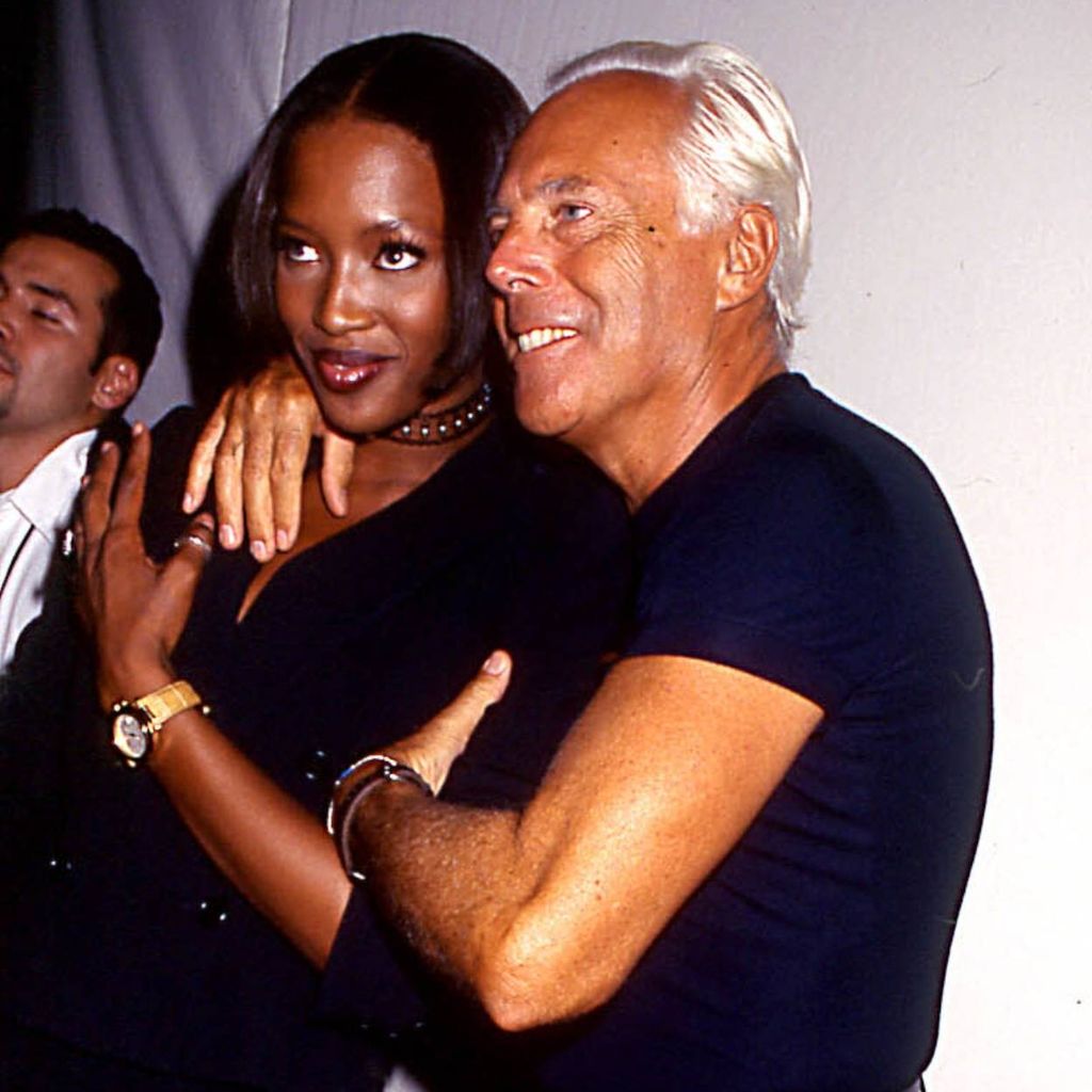 Giorgio Armani mit Noami Campell, 1990