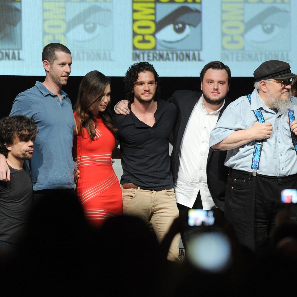 Emilia Clarke, Kit Harington, George R. R. Martin und Peter Dinklage