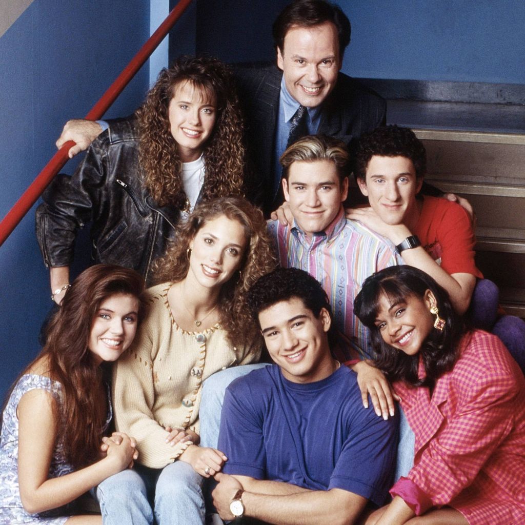 Dennis Haskins mit dem restlichen Cast von "California High School", 1992